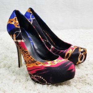 PRICED JUST RIGHT! Aldo Pumps Jewelry Mixed Print Platform Heels Sz 37 (US 6.5)